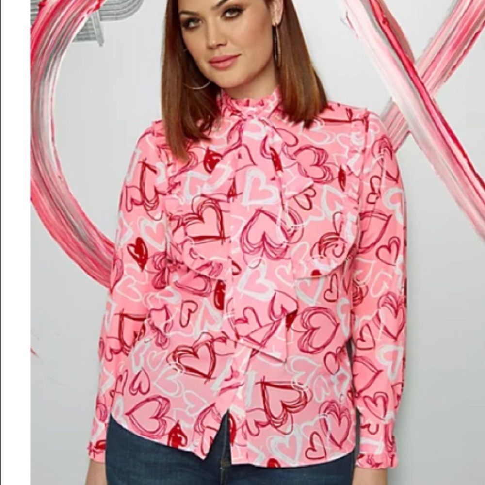 New York and Company long  sleeve blouse with hearts.